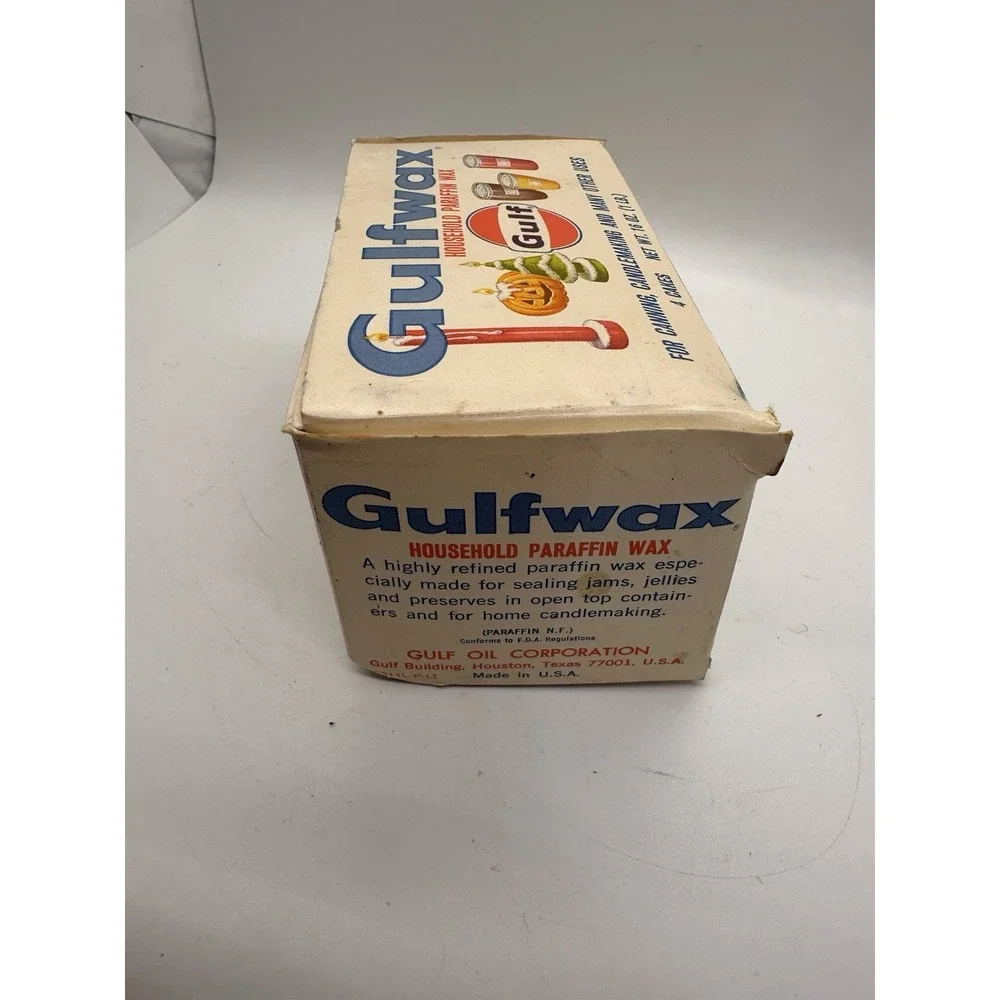 Vintage Gulfwax Household Paraffin Wax Partial Box 2 Cakes‎ Gulf Oil Canning